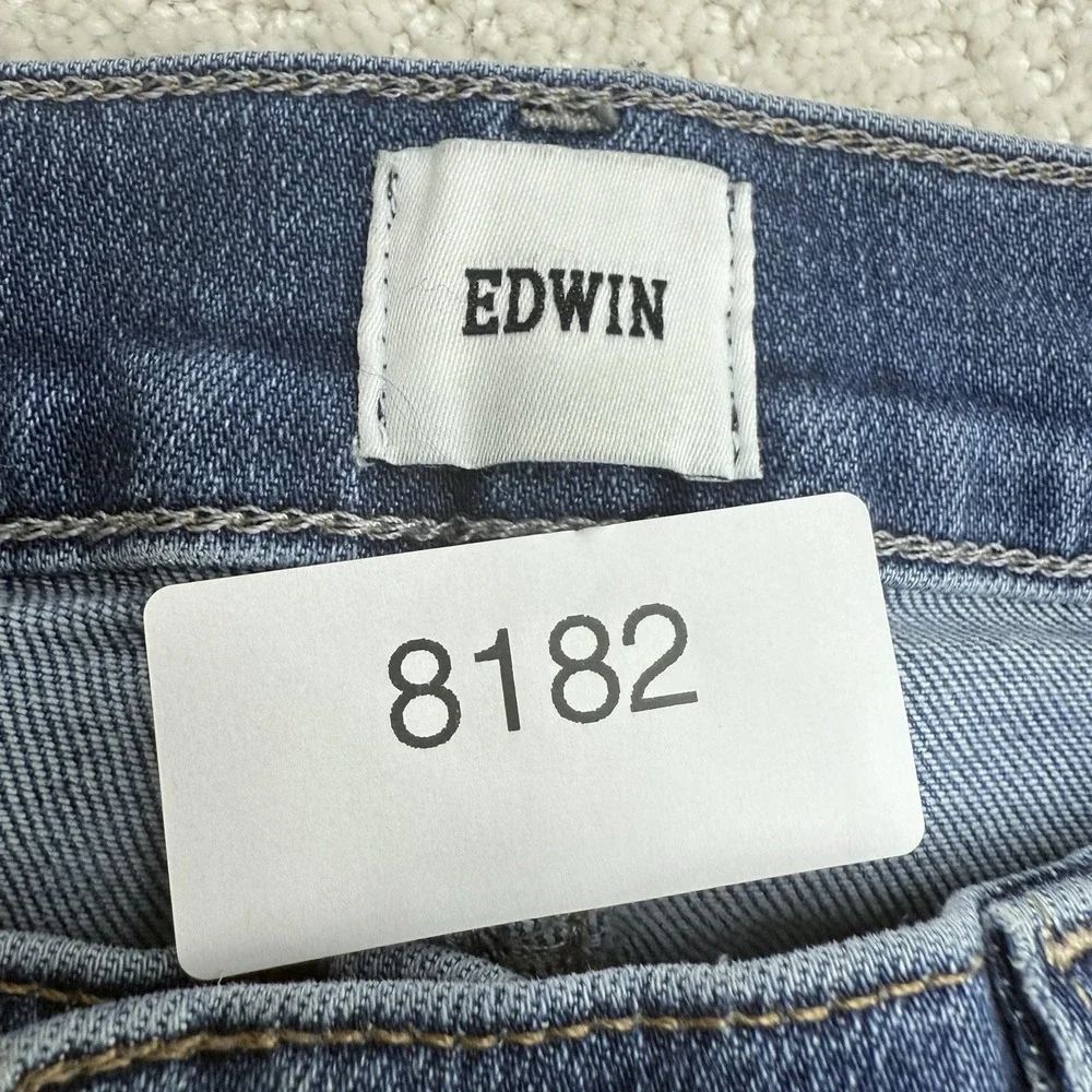 Edwin‎ Womens Slim Straight Jeans 29X25 Blue Raw Hem Stretch $180